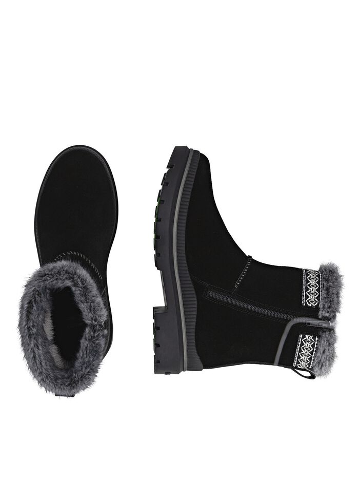 Remonte, gevoerde dames enkellaarsjes, winterschoenen, breedte G, met lamsvacht ZWART