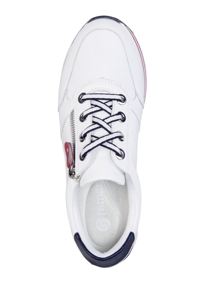 Remonte sneakers gemaakt van gecoat leer met textielafwerking WEISS-MARINE-ROT