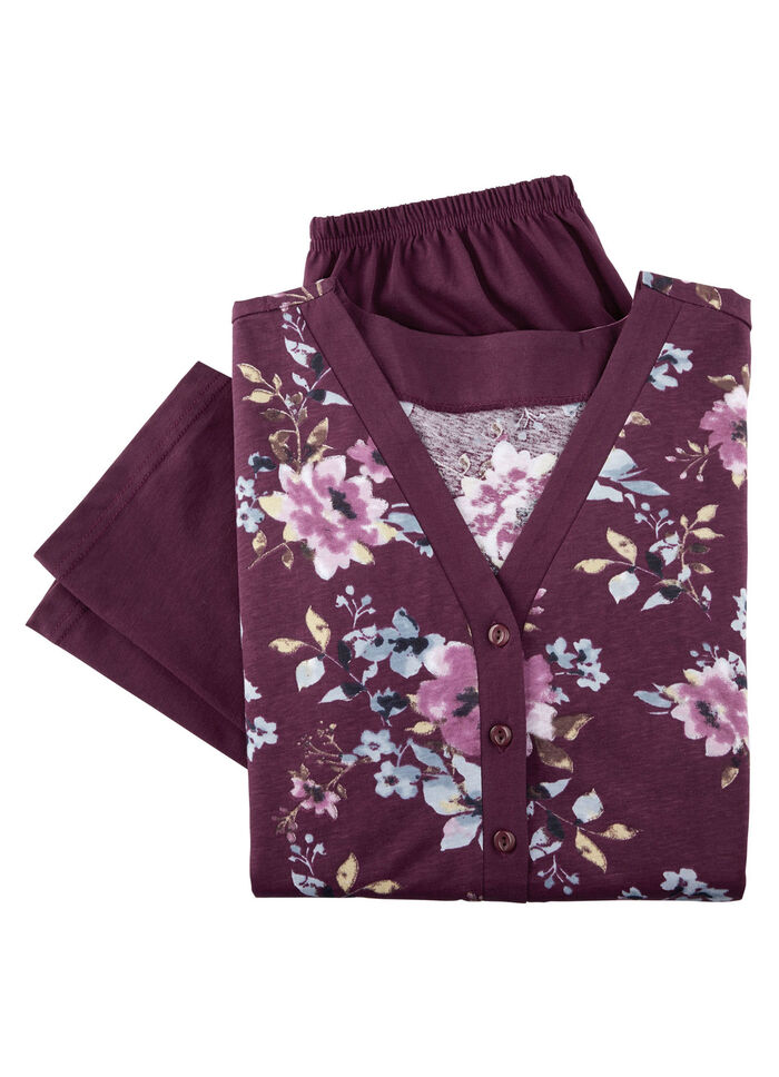 Pyjama met paneel, knoopsluiting en lange mouwen BORDEAUX-BES-KLEURRIJK