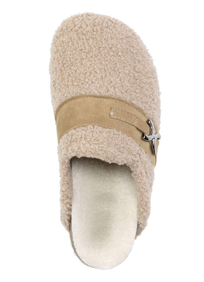 Laurina pantoffels van zacht pluche met velours bies ZANDBEIGE