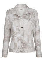 Denim blazer met tonale bladprint 
