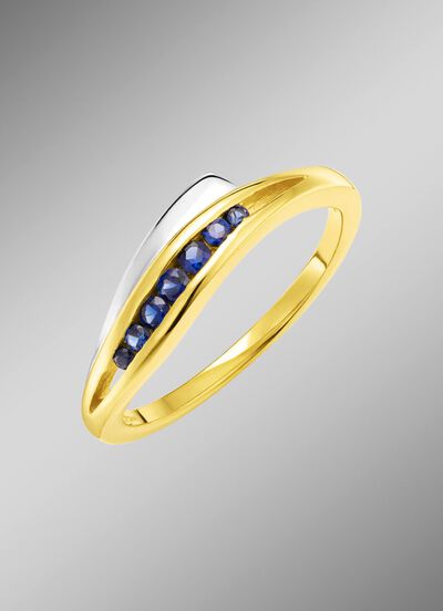 Damesring in bicolor met synthetische saffier 