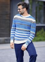 Gestreepte trui met ronde hals en gestructureerd ontwerp T&Uuml;RKIS-GRAU-ECRU GESTREIFT