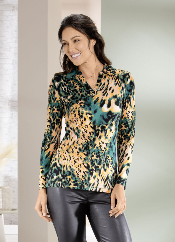 Poloshirt met decoratieve knopen op de V-hals 
