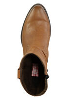 Rieker western enkellaarsjes van zacht synthetisch materiaal met ruches COGNAC