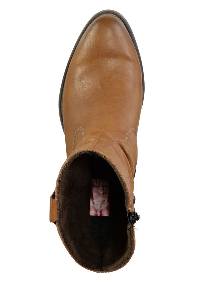 Rieker western enkellaarsjes van zacht synthetisch materiaal met ruches COGNAC