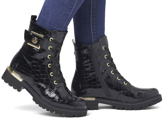Remonte, stijlvolle dames enkellaarsjes, winterschoenen, breedte G, met uitneembaar voetbed SCHWARZ-GOLD
