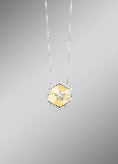 Bicolor collier met 1 briljant geslepen diamant en 36 diamanten 