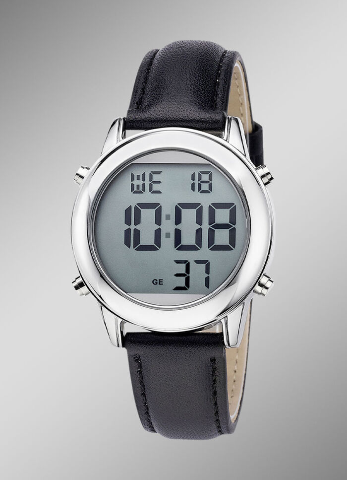 Digitaal radiogestuurd herenhorloge met sprekende tijdaanduiding 