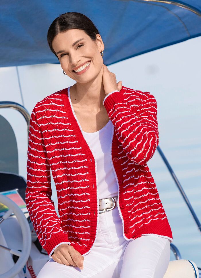 Vest met fijne strepen en ajourruitjes 