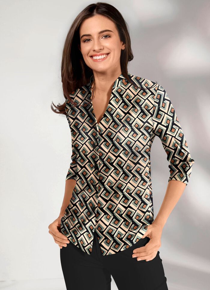 Overhemdblouse met opstaande kraag 