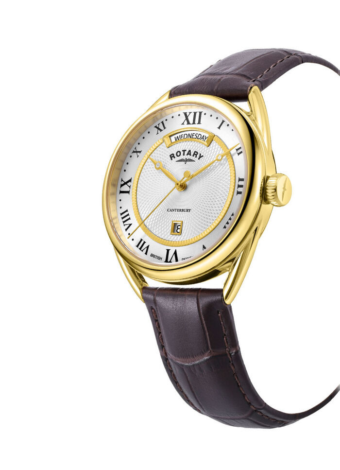 Rotary quartz herenhorloge met leren band 