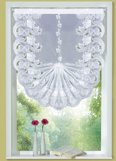 Zwaluwstaartgordijn met echt Plauen-borduurwerk 