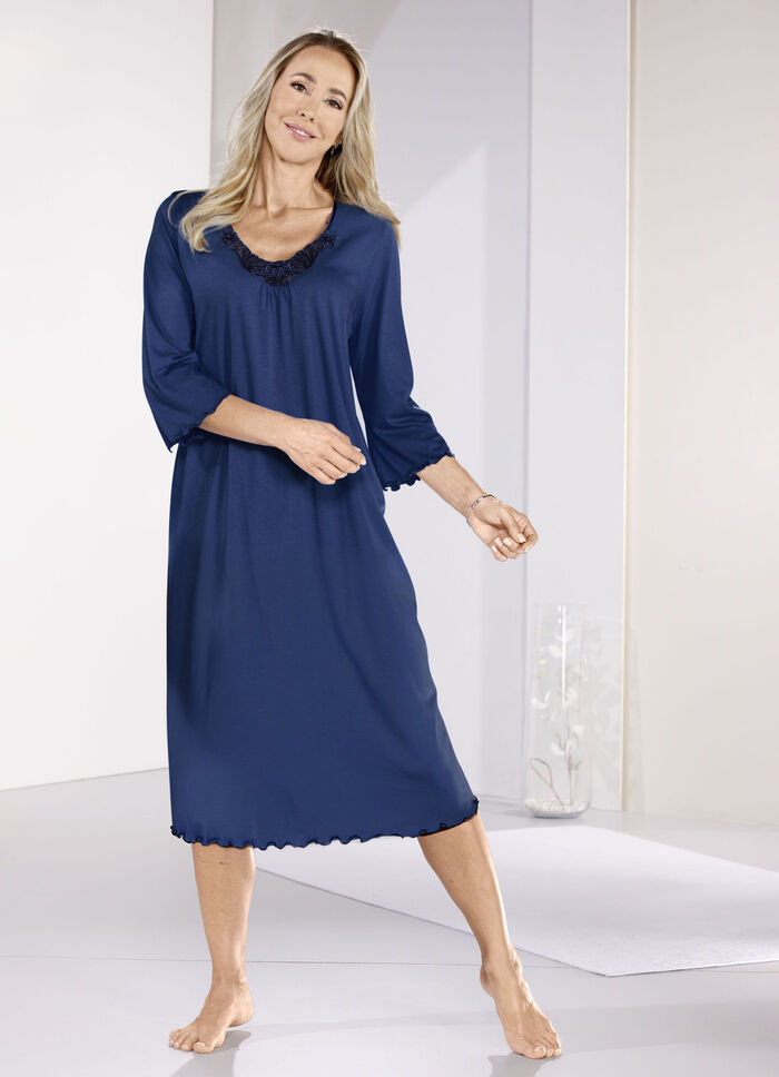 Nachthemd tot op de kuit met tule borduurwerk MARINE