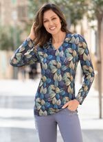 Poloshirt met schitterende all-over print BLAUW-AMETHIST-TAUPE