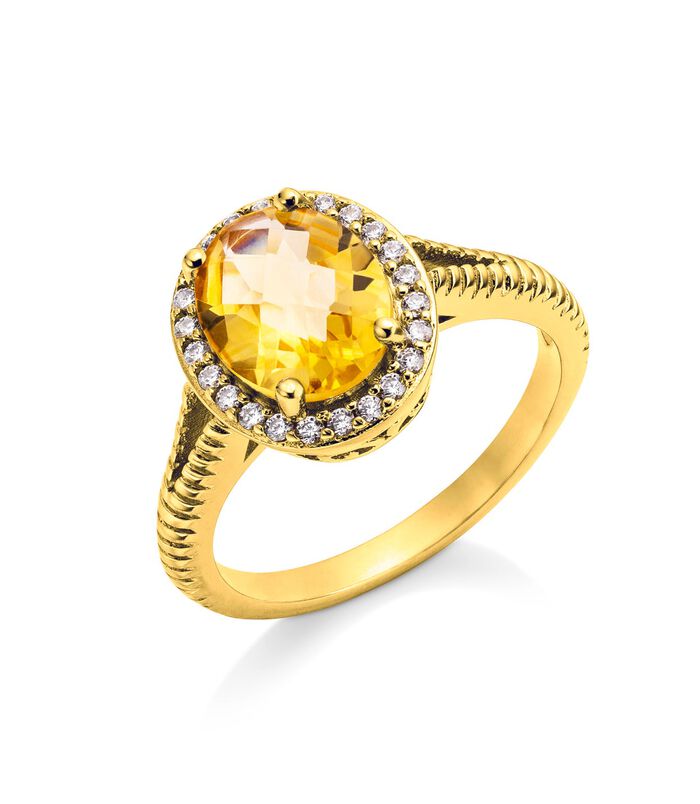 Damesring met echte citrien en synthetische zirkonia 
