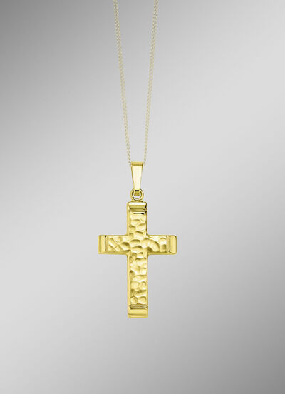 Gehamerd gouden kruis hanger 