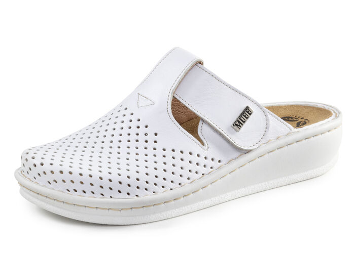 Mubb, zomerklompen voor dames, breedte H, met uitneembaar voetbed WIT