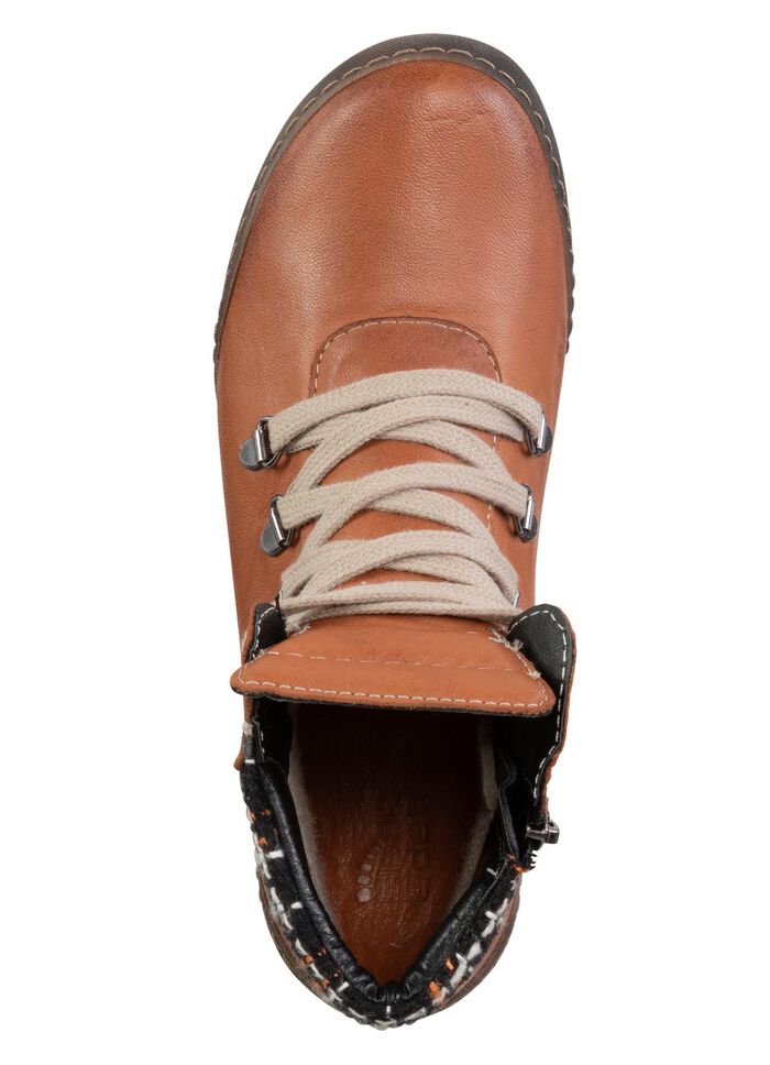 ELENA EDEN veterbootie met gevoerde textielen schachtrand COGNAC