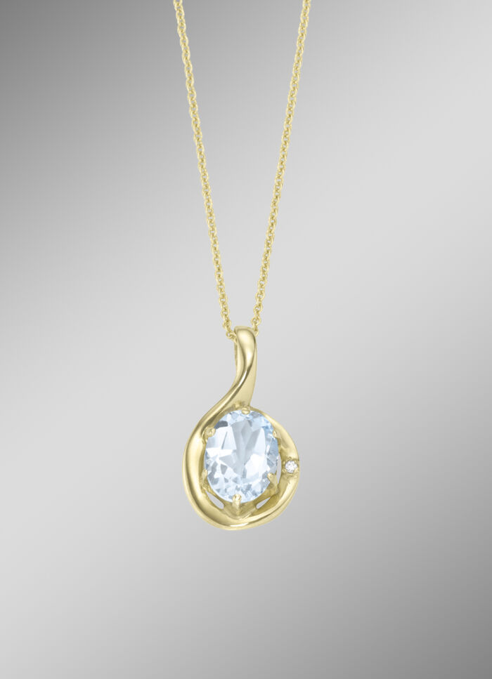 Chique hanger met echte aquamarijn en erwtenketting 