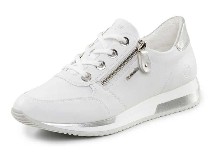 Remonte sneakers met veters en glinsterende zilveren contrastrand WIT