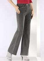 Jeans met decoratieve stiksels in etnische stijl GRAU