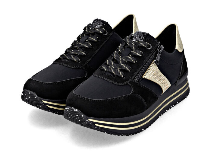 Remonte, trendy damessneakers, breedte G, met uitneembaar voetbed SCHWARZ-GOLD