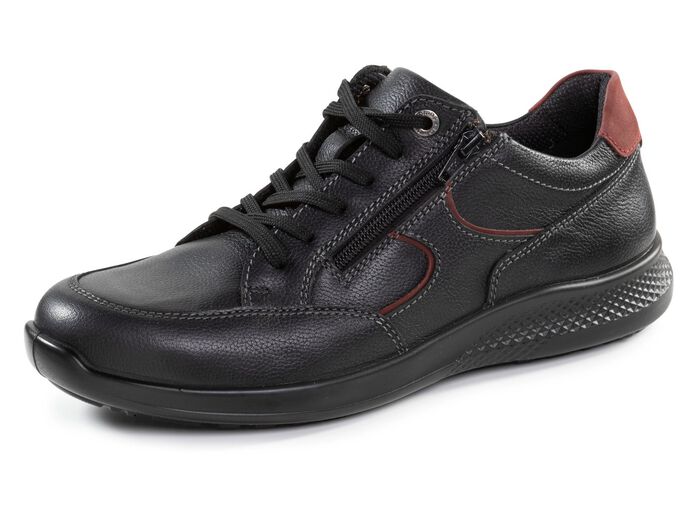 Veterschoen van nappaleer met nubuckleren details ZWART-BORDEAUXROOD