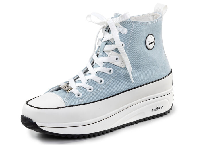Rieker veterlaarsje in luipaardprint of denimstijl BLEU-WEISS