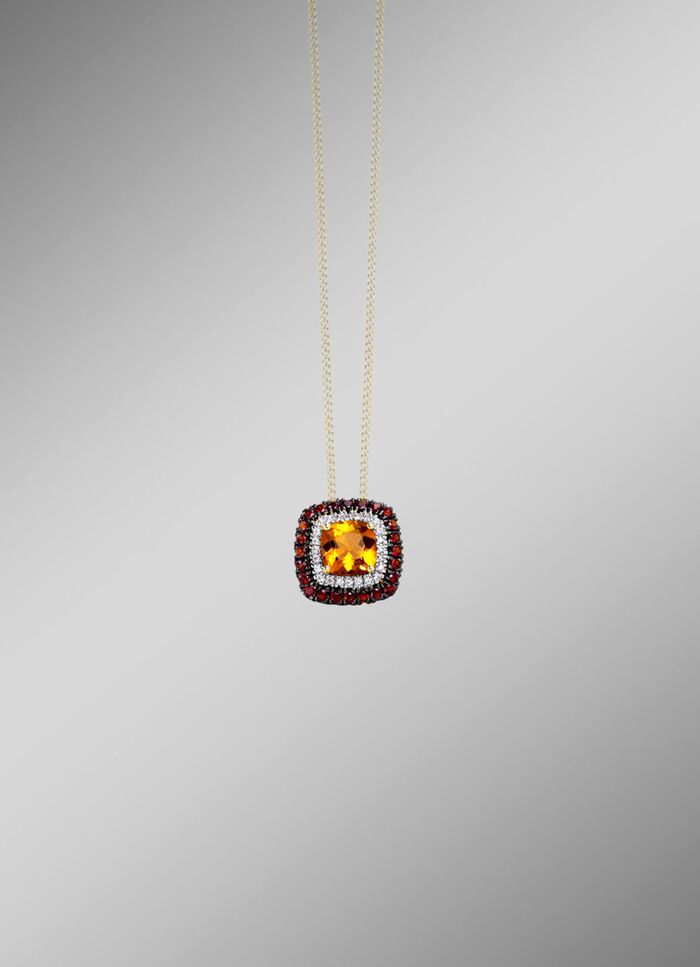 Betoverende hanger met diamanten, citrien en granaat 