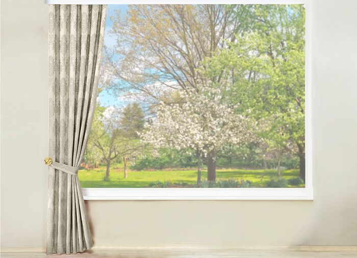 Jacquard bovengordijn met universele railtape BEIGE