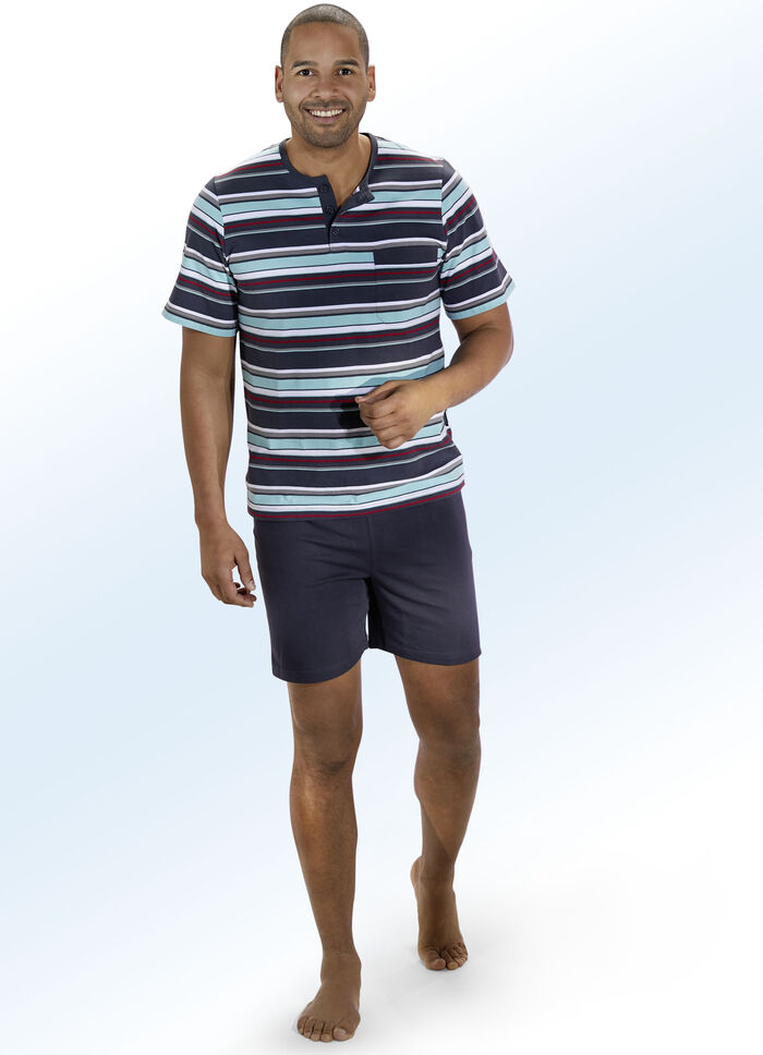 Set van twee shortys met knoopsluiting en garengeverfd gestreept ontwerp 