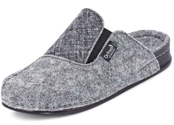 Laurina, klassieke damespantoffels, breedte H, met elastische band GRIJS