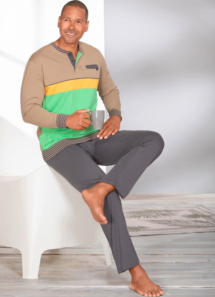 Pyjama met knoopsluiting en open manchetten 