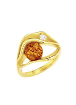 Elegante damesring met echte barnsteen en synthetische zirkonia 