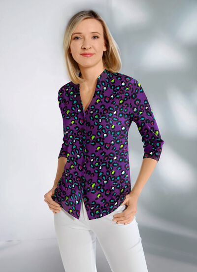 Shirtblouse met opstaande kraag 