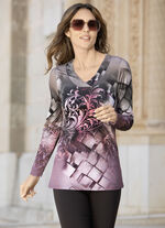 Expressief V-hals shirt TAUPE-ROSÉ-ZWART