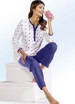 Set van twee pyjama&lsquo;s, met stippen, met lange en korte mouwen ECRU/MARINE