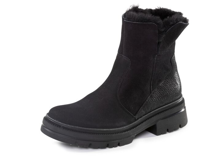 Waldl&auml;ufer enkellaarzen van rundnubuckleer ZWART