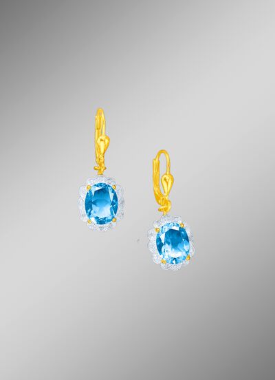 Oorbellen met echte blauwe topaas en diamanten 