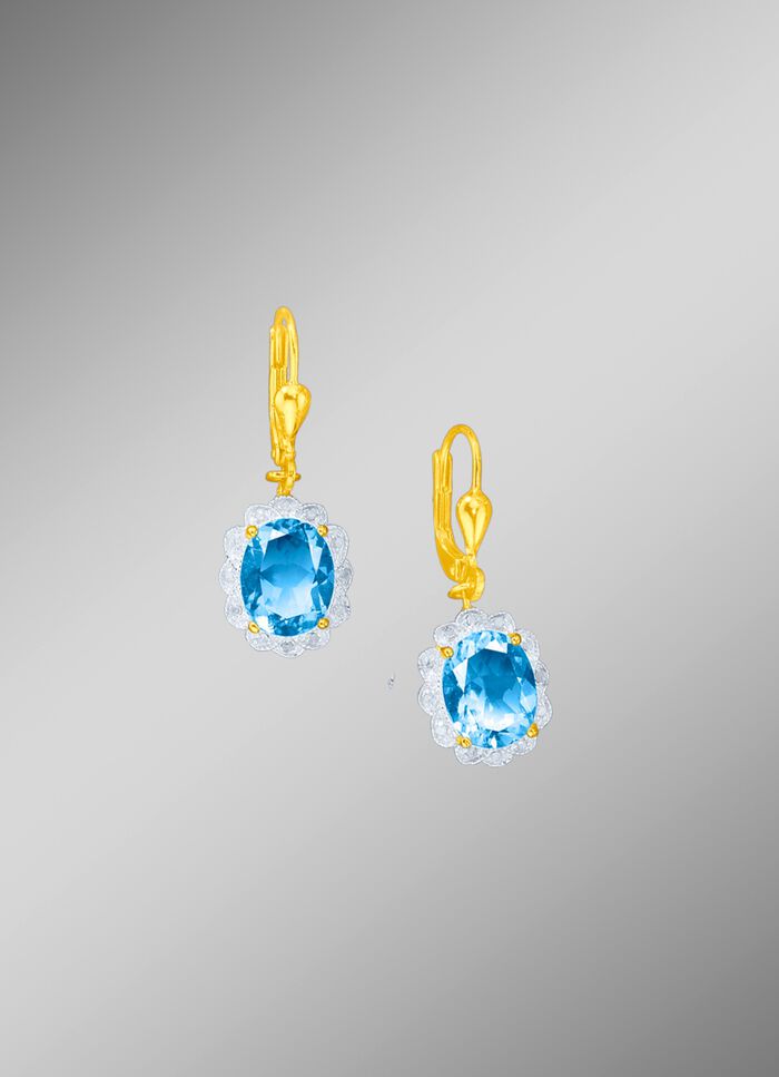 Oorbellen met echte blauwe topaas en diamanten 