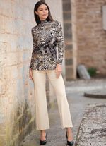 Overhemd met gesmokte opstaande kraag ZWART-ECRU-CAMEL