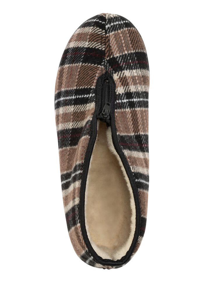 Enkellaarsjes van geruit textielmateriaal BRUIN