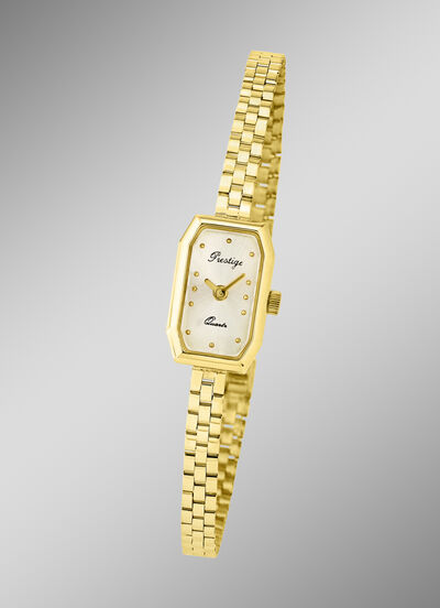 Edele prestige quartz dameshorloge met gouden bandkast 