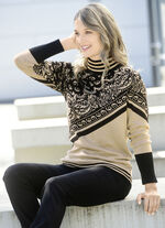 Trui in jacquardmotief BEIGE-SCHWARZ
