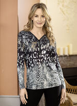 Shirt met dierenbontmotief in 3 kleuren ZWART-BRUIN-ECRU