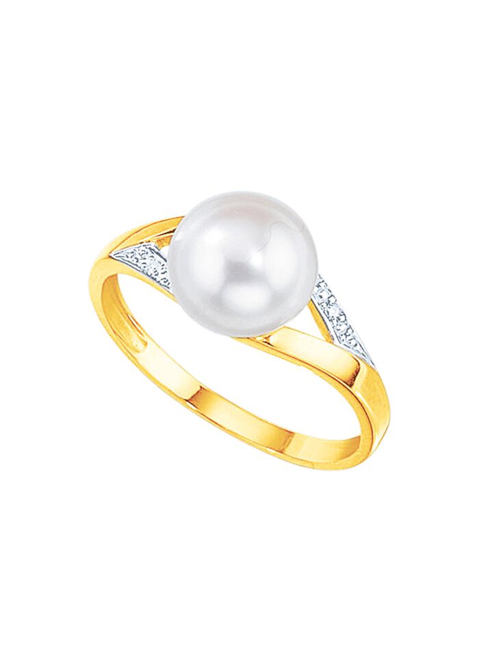 Betoverende damesring met briljanten en zoetwaterparel 