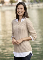 Trui van elegant, glanzend lintgaren ZANDBEIGE