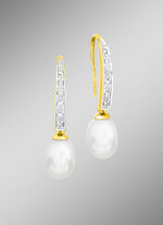 Oorhaken met diamanten en zoetwaterkweekparels 