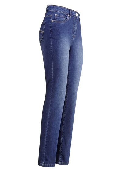 Jeans met prachtige borduursels en fonkelende strass steentjes 